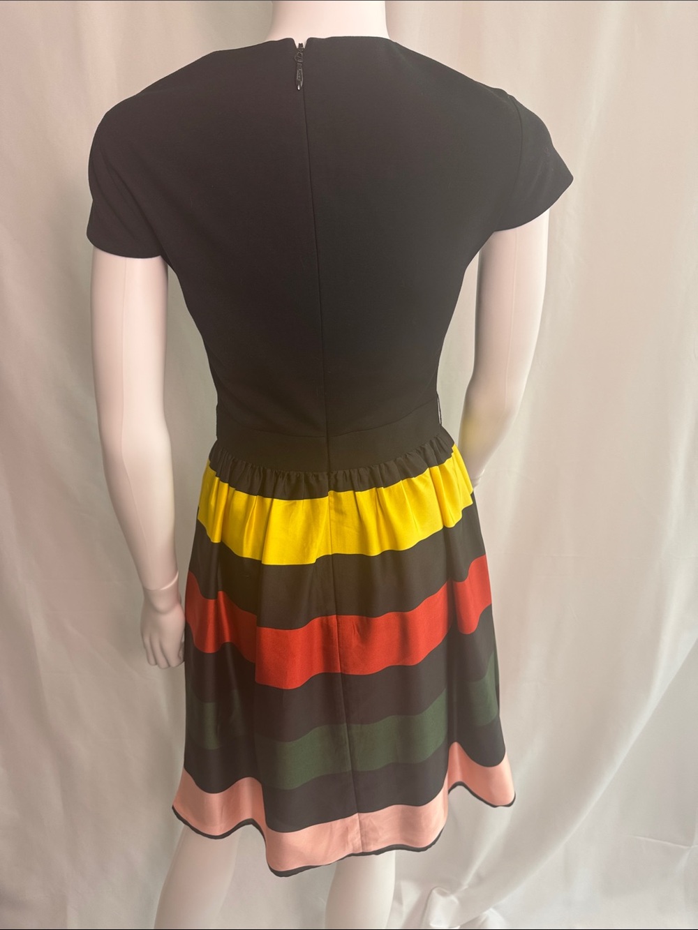 Ted Baker Black Dress with Yellow, Red, Green & Pink Striped Skirt - Picture 10 of 13